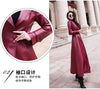Maxi Fit and Flare Leather Trench Coat for Women Spring Long Designer Clothing Women Long Sleeve Lapel
