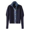 Autumn Winter Knitted Women's Sweater Loose Stitching Denim Jacket Fake Two-Piece Design Top Chaqueta Mujer Invierno