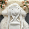 Women Korean Knitted Dress Long Sleeve V Neck Elastic Slim Pencil Dresses Autumn Sexy Bodycon Split Sweater Dress