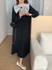 Women Autumn Beige Long Loose Lace Dress V Neck Straight Full Sleeve Pullover Maxi Dresses Female
