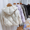 Winter 90% White Duck Down Short Jacket Women Thick Warm Loose Cocoon Type Hooded Diamond Puffer Coat Outwear