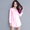 Women's Long Cotton Blend Dress Shirt Loose Boyfriend Style White Pink Spring Full Sleeve Korean Tops Street