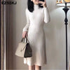 elegant OL turtleneck slim long Sweater dress women Thick knit Autumn Winter dress female Slim A-line basic dress casual