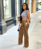 Women Faux Leather Straight High Waist PU Pants Elegant Autumn Winter Solid Wide Leg Black Trousers