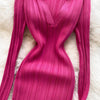 Women Korean Knitted Dress Long Sleeve V Neck Elastic Slim Pencil Dresses Autumn Sexy Bodycon Split Sweater Dress