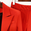 Designer Blazer Suit Set Women's Single Button Red Blazer Flare Pants Suit