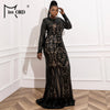 Black Sequin Plus Size Party Dress Elegant Women O-neck Long Sleeve Bodycon Mermaid Prom Dresses Large Size Evening Gown