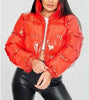Winter Women Puffer Jackets Long Sleeve Zip Up Stand Collar Cropped Bubble Down Coats Shiny Metallic Quilted Parkas