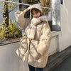 Women White Duck Down Coat Winter Female Scarf OverSize Jackets Round Neck Loose Thicken Parkas Warm Outwear