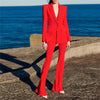 Designer Blazer Suit Set Women's Single Button Red Blazer Flare Pants Suit