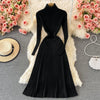 Women Pleated Knitted Dress Turtleneck Long Sleeve Elastic Slim Pencil Dress Autumn Winter Sexy Bodycon Sweater Dress