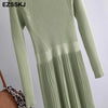 elegant OL turtleneck slim long Sweater dress women Thick knit Autumn Winter dress female Slim A-line basic dress casual