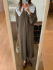 Women Autumn Beige Long Loose Lace Dress V Neck Straight Full Sleeve Pullover Maxi Dresses Female