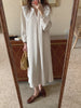 Women Autumn Beige Long Loose Lace Dress V Neck Straight Full Sleeve Pullover Maxi Dresses Female