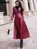 Maxi Fit and Flare Leather Trench Coat for Women Spring Long Designer Clothing Women Long Sleeve Lapel