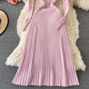 Women Pleated Knitted Dress Turtleneck Long Sleeve Elastic Slim Pencil Dress Autumn Winter Sexy Bodycon Sweater Dress