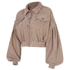 Autumn Cropped Corduroy Jackets Overcoat Single Breasted Lantern Sleeve Coats Women Vintage Winter Women Jacket 18047