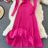 Women Pleated Knitted Dress Turtleneck Long Sleeve Elastic Slim Pencil Dress Autumn Winter Sexy Bodycon Sweater Dress