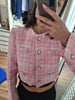 High Street Designer Short Coat Women's Sweet Diamonds Buttons Wool Blends Woven Colors Plaid Tweed Short Jacket