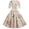 Women Flower Print Autumn Dress Casual Winter Half Sleeve Elegant Vintage Dress Robe Femme Pinup Office Party Vestidos