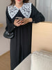 Women Autumn Beige Long Loose Lace Dress V Neck Straight Full Sleeve Pullover Maxi Dresses Female