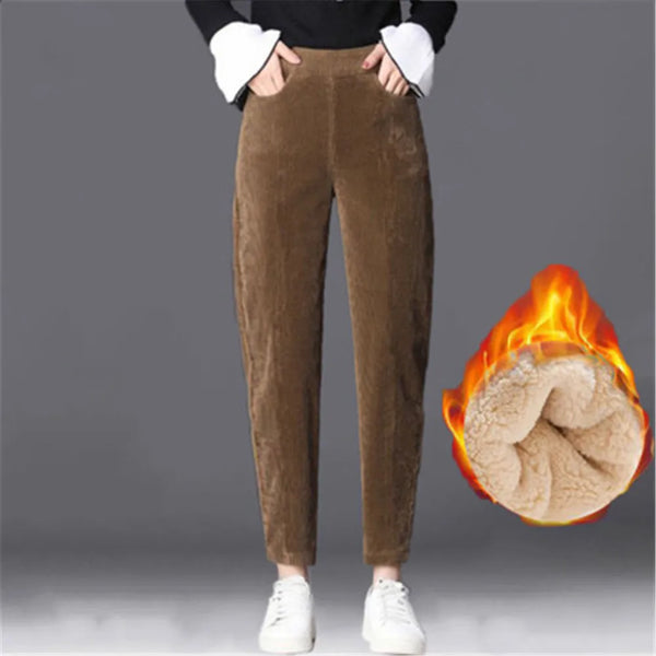 Korean Autumn And Winter High Waist Harem Pant Trousers Pants for women Thick Casual Pants Women's Corduroy Warm Pants