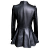 Autumn Black Slim Soft Pu Leather Jacket Women Deep V Neck Long Puff Sleeve Elegant Skirted Blazer