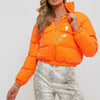 Winter Women Puffer Jackets Long Sleeve Zip Up Stand Collar Cropped Bubble Down Coats Shiny Metallic Quilted Parkas