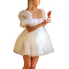 Women Elegant Sweet Dress Casual Ruffle Dress Female Tie-dyed Printing/Solid Long Sleeve Boho Dress Puff Sleeves Bubble Skirt