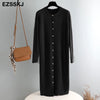 autumn winter o-neck button oversize long sweater dress chic loose knit dress women long dress Female chic sweater maixt dress