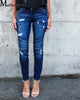 Mid Waist Skinny Jeans Women Vintage Distressed Denim Pants Autumn Crimped Destroyed Pencil Casual Ripped