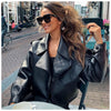Spring Women Faux Leather Jacket Biker Red White Coat Turndown Collar PU Motorcycle Jackets Loose Streetwear Outerwear