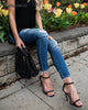 Mid Waist Skinny Jeans Women Vintage Distressed Denim Pants Autumn Crimped Destroyed Pencil Casual Ripped
