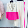 High Street Designer Runway Suit Set Women's Single Button Color Block Blazer Flare Pants Suit