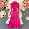 Women Pleated Knitted Dress Turtleneck Long Sleeve Elastic Slim Pencil Dress Autumn Winter Sexy Bodycon Sweater Dress