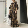 Leopard Printed Women's Maxi Dress Vacation Spring Puff Sleeve Long Vestidos Casual V Neck Robe Oversize