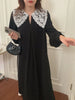Women Autumn Beige Long Loose Lace Dress V Neck Straight Full Sleeve Pullover Maxi Dresses Female