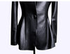 Autumn Black Slim Soft Pu Leather Jacket Women Deep V Neck Long Puff Sleeve Elegant Skirted Blazer