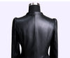 Autumn Black Slim Soft Pu Leather Jacket Women Deep V Neck Long Puff Sleeve Elegant Skirted Blazer
