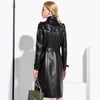 Long Black Faux Leather Trench Coat for Women, Belt, Double Breasted, Vintage, British Style, Overcoat, 6XL, 7XL, Spring