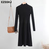 elegant OL turtleneck slim long Sweater dress women Thick knit Autumn Winter dress female Slim A-line basic dress casual