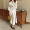 Women Autumn Beige Long Loose Lace Dress V Neck Straight Full Sleeve Pullover Maxi Dresses Female