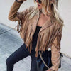 Womens Vintage Lapel Long Sleeve Fringe Cropped Hippie Motor Biker Cardigan Outwears Faux Suede Tassel Jacket