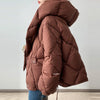Winter 90% White Duck Down Short Jacket Women Thick Warm Loose Cocoon Type Hooded Diamond Puffer Coat Outwear