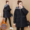 Winter Women Lamb Wool Thick Denim Jacket 5XL Loose Hooded Windbreaker Coat Casual Zipper Jeans Outerwear Warm Parkas
