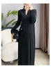 Pleated Long Sleeve V-neck Dress Women Spring Korean Designer Casual Black Dresses Elegant Aesthetic Clothes