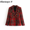Tweed women red plaid blazers 2021winter women vintage jackets female patchwork blazer coats girls chic outfit clothes