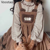 Autumn Winter Girls Vintage Sweet Lolita Jsk Dress Women Cute Bear Embroidery Plush Pocket Loose Corduroy Party Strap Dresses