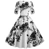 Women Flower Print Autumn Dress Casual Winter Half Sleeve Elegant Vintage Dress Robe Femme Pinup Office Party Vestidos