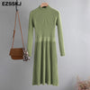 elegant OL turtleneck slim long Sweater dress women Thick knit Autumn Winter dress female Slim A-line basic dress casual